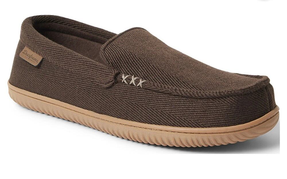 Dearfoams Cozy Comfort Men's Woven Moc W/ Accent Stitch Slippers Size Small 7-8